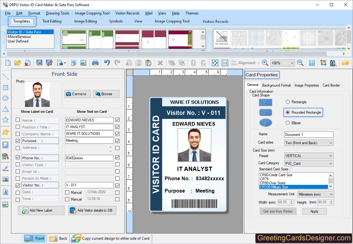 Visitor ID Card Designer Software Screenshots how to design Gate Passes