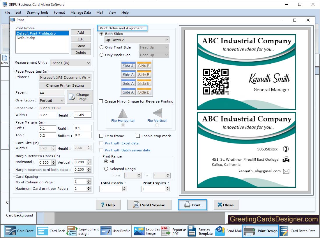 Business Cards Print Preview