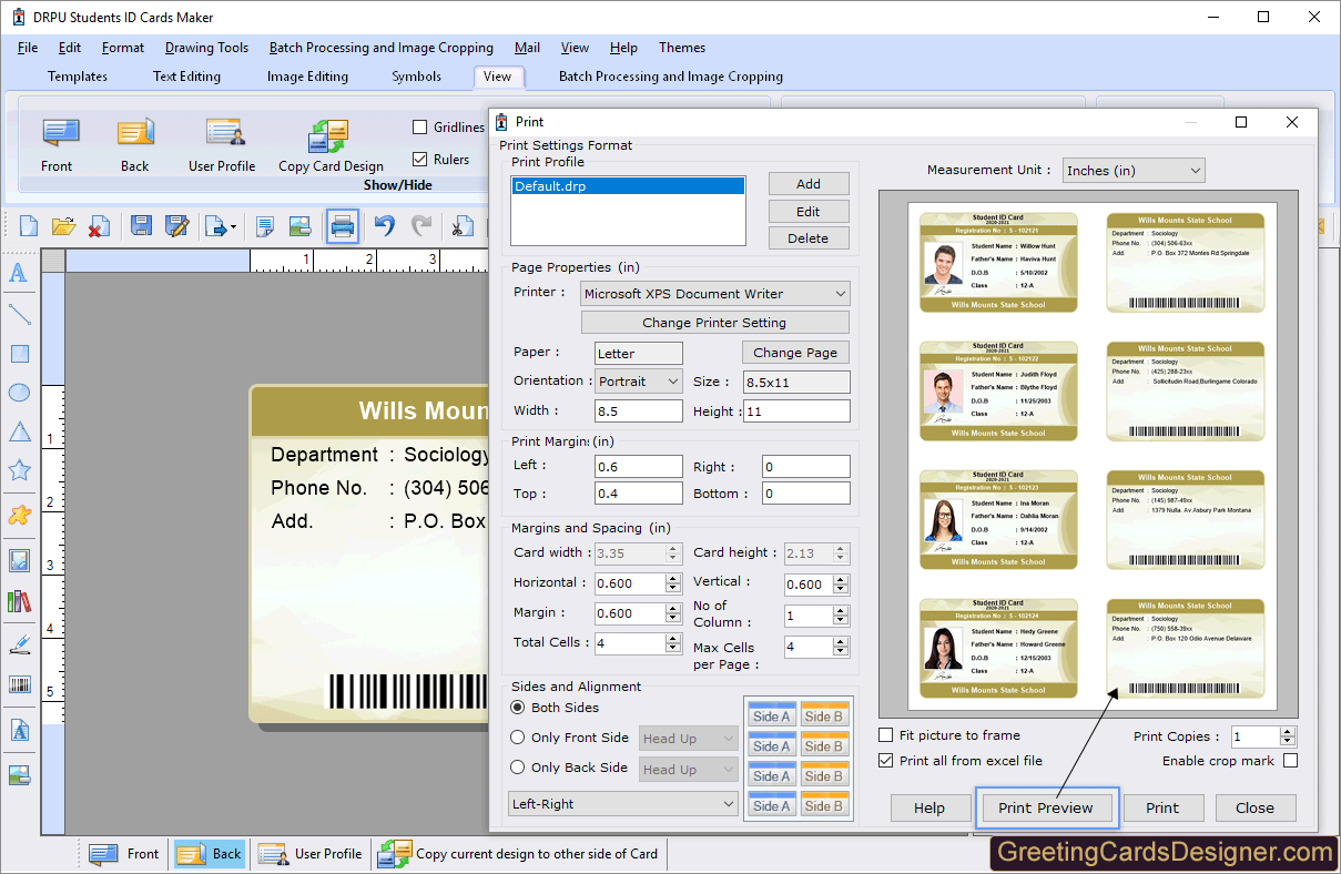 Students ID Card Designer Software Screenshots of how to create student